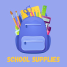 Purple backpack with various school supplies sticking out.